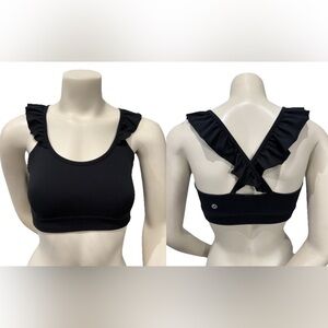 CORE 10 Womens Medium Black Ruffle Back Sports Bra Athleisure Activewear